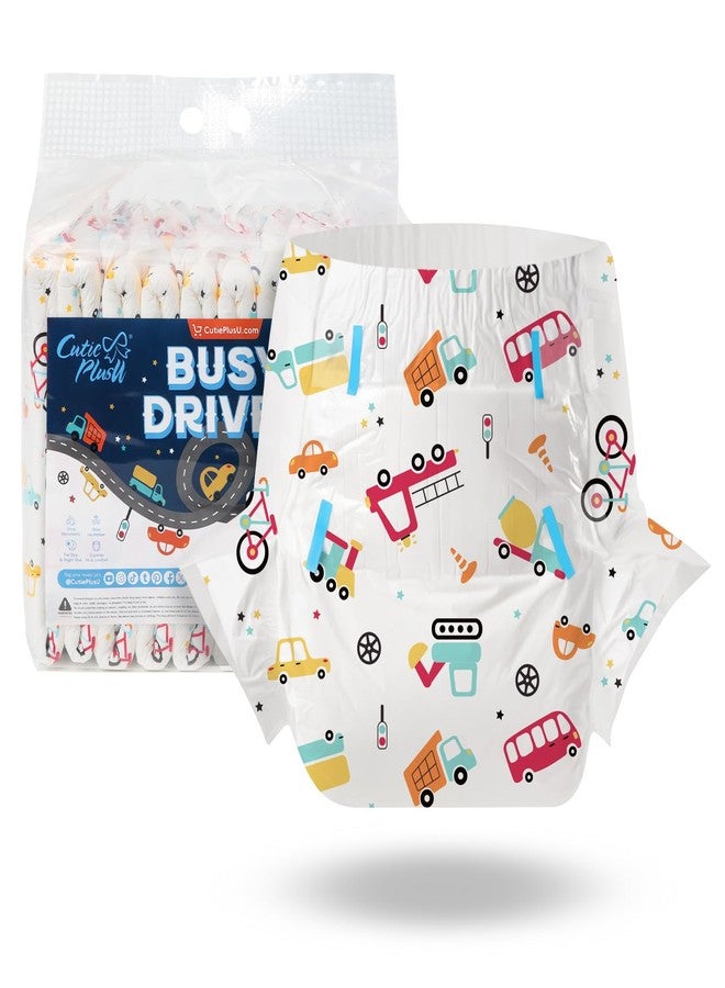 CutiePlusU Adult Diapers 10 Pieces, Disposable Incontinence Briefs with Tabs for Women and Men, Maximum Overnight Absorbency- Busy Driver (Medium 28"-38") - Image 1